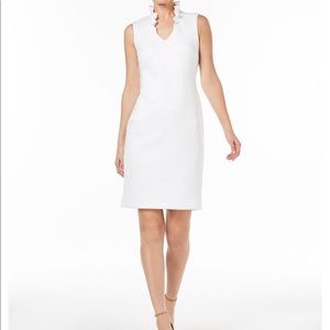 Calvin Klein White Ruffle Neck Scuba Sheath Dress